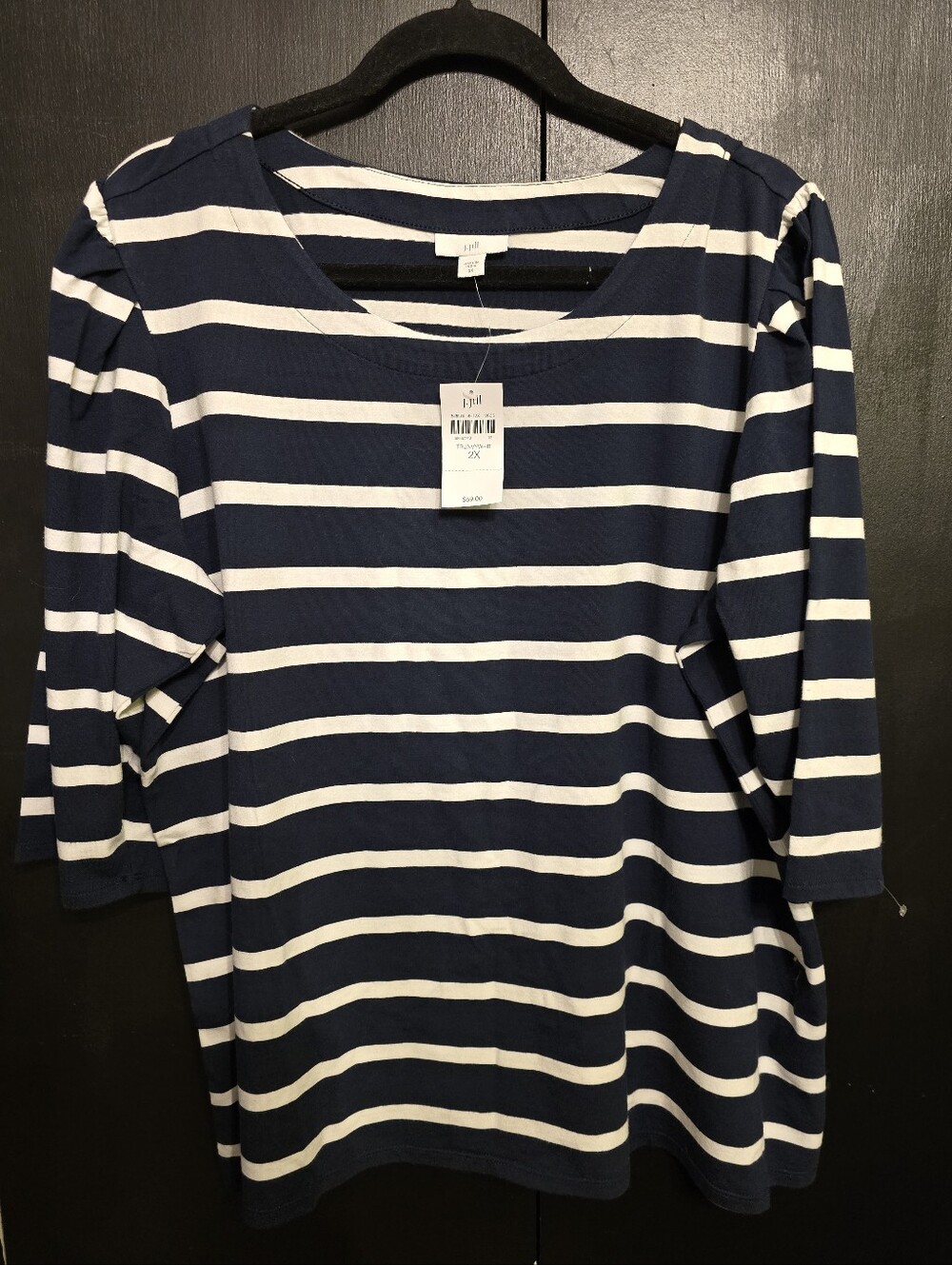New With Tags J. Jill Navy and White Striped 3/4 Sleeve Top Size 2x